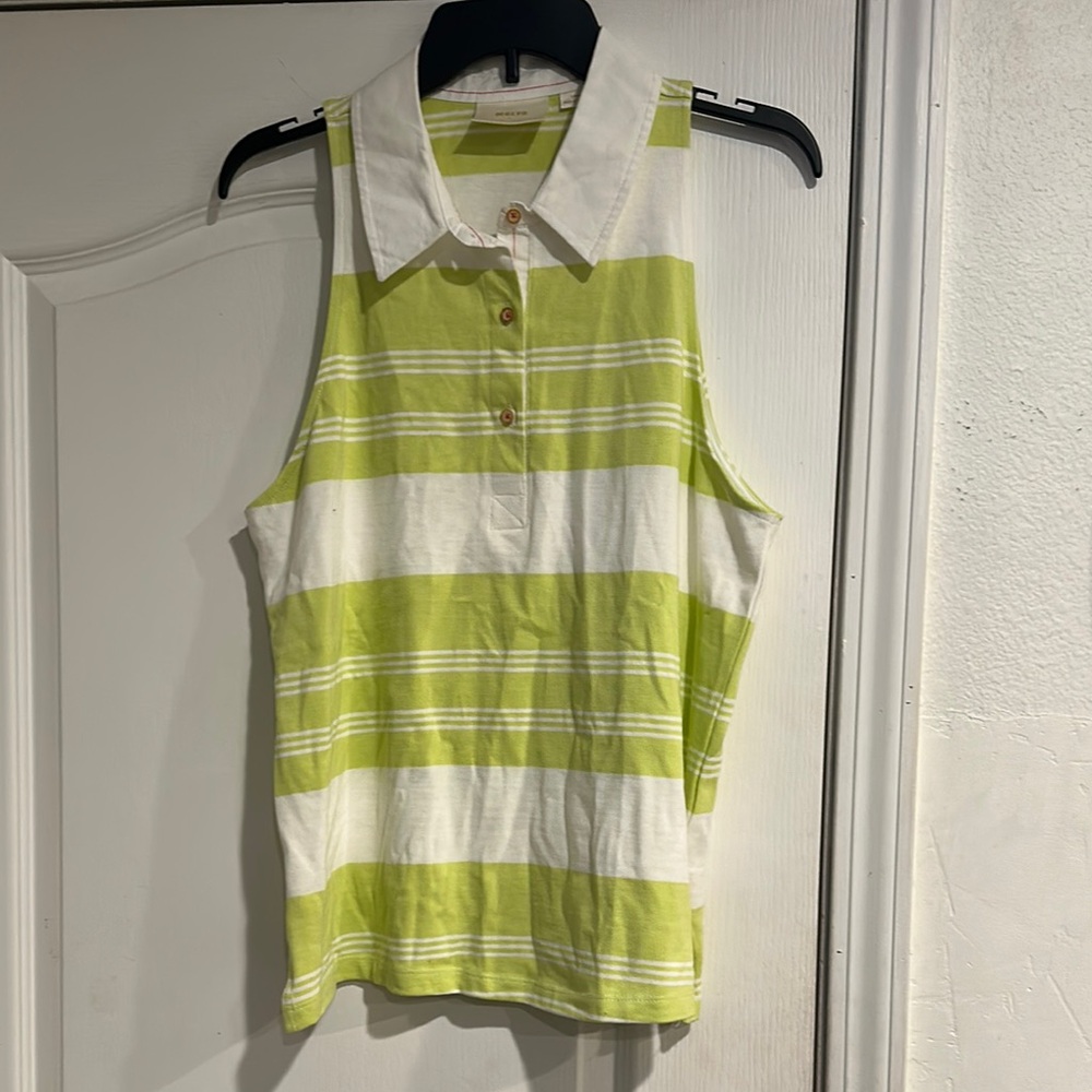 Green and White Striped Sleeveless Top